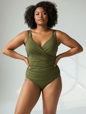 Olive Green Swimsuit w/ Gold Studding